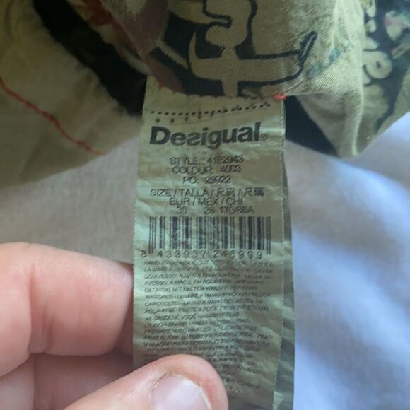 Desigual Distressed Embroidered Hooded Jacket Linen Blend Utility Boho Military - Picture 13 of 14